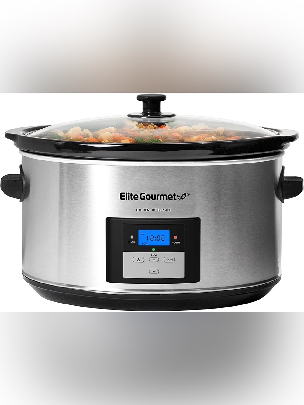 8.5 Quart Programmable Slow Cooker - Black and Stainless Steel.